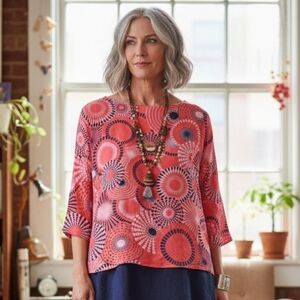 Beyond Capri O/S Italy Retro Bohemian Lagenlook Resortwear Hippie Linen Top